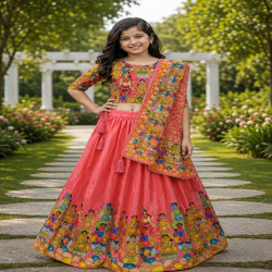 Girls' Printed Chinnon Lehenga Choli with Dupatta